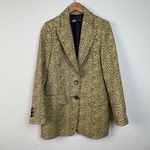 ZARA Women's Yellow Black Animal Print Blazer Jacket Size S‎ Maximalist Bold